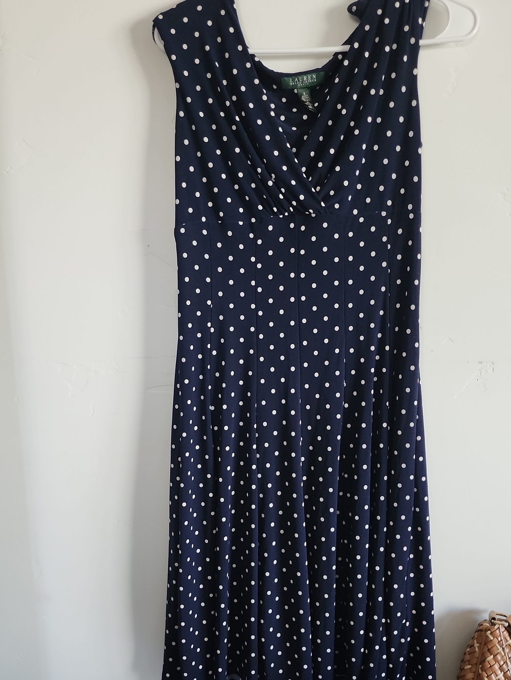 Lauren Ralph Lauren Navy Polka Dot Sleeveless Dress